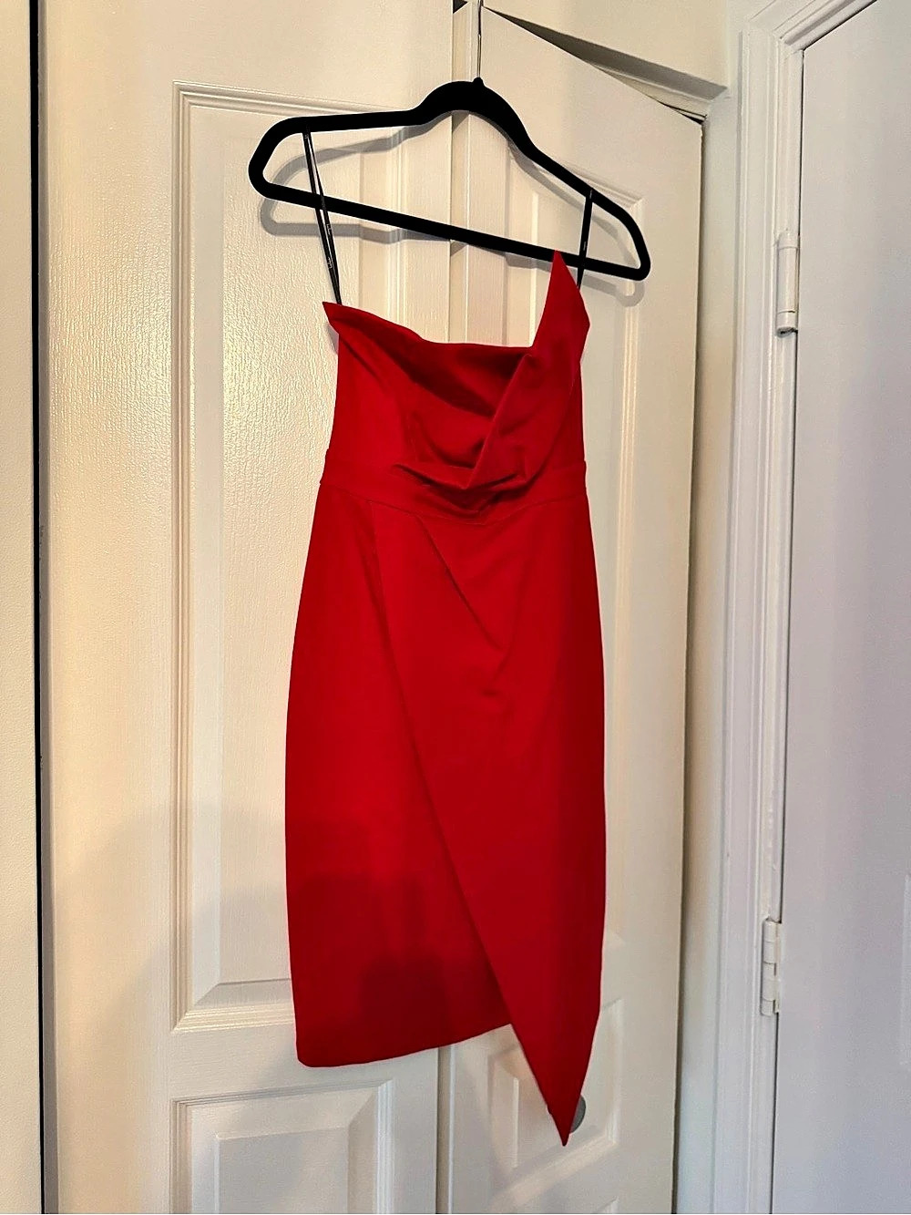 lulus Showing Off a Little Red Asymmetrical Tulip Midi Dress Mini Dress Size